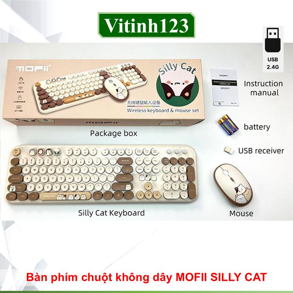 ban-phim-chuot-khong-day-mofii-silly-cat-mf470-tra-sua