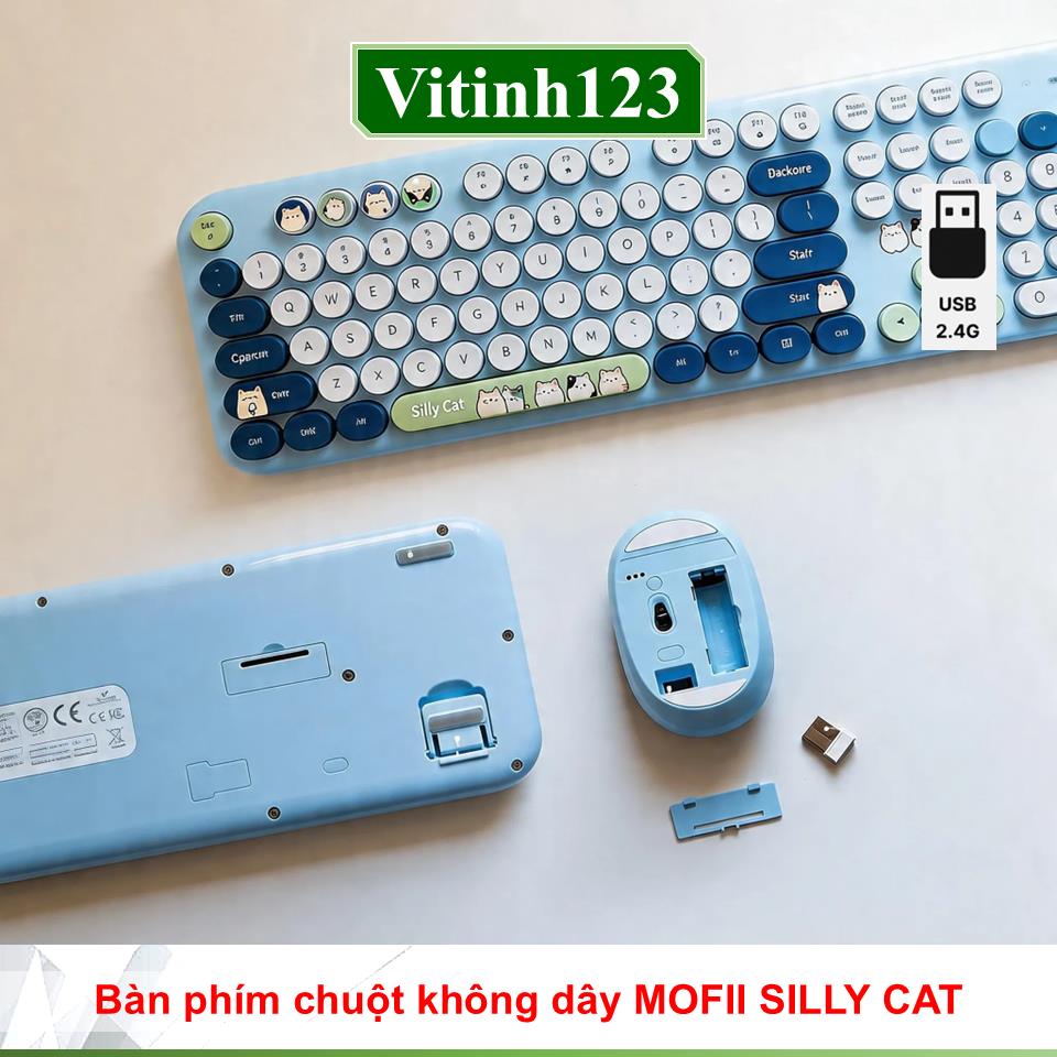 ban-phim-chuot-khong-day-mofii-silly-cat-mf463-xanh