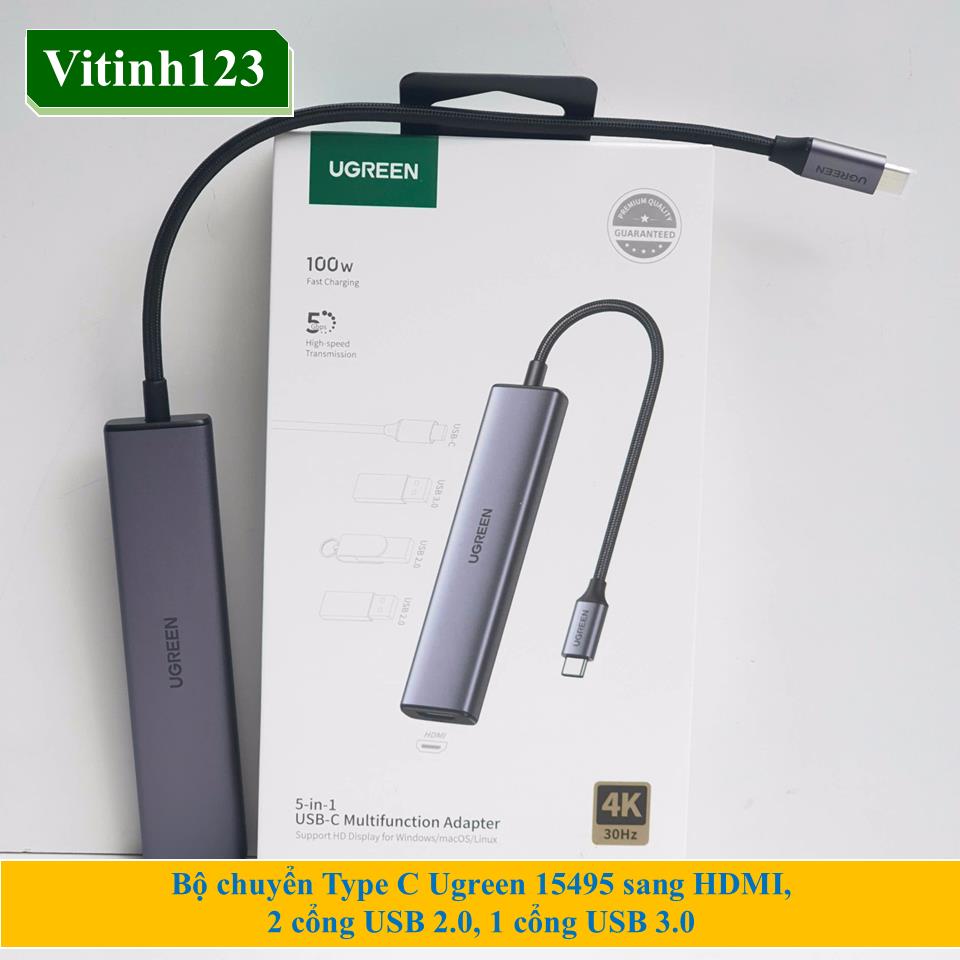 bo-chuyen-type-c-ugreen-15495-sang-hdmi,-2-cong-usb-2.0,-1-cong-usb-3.0
