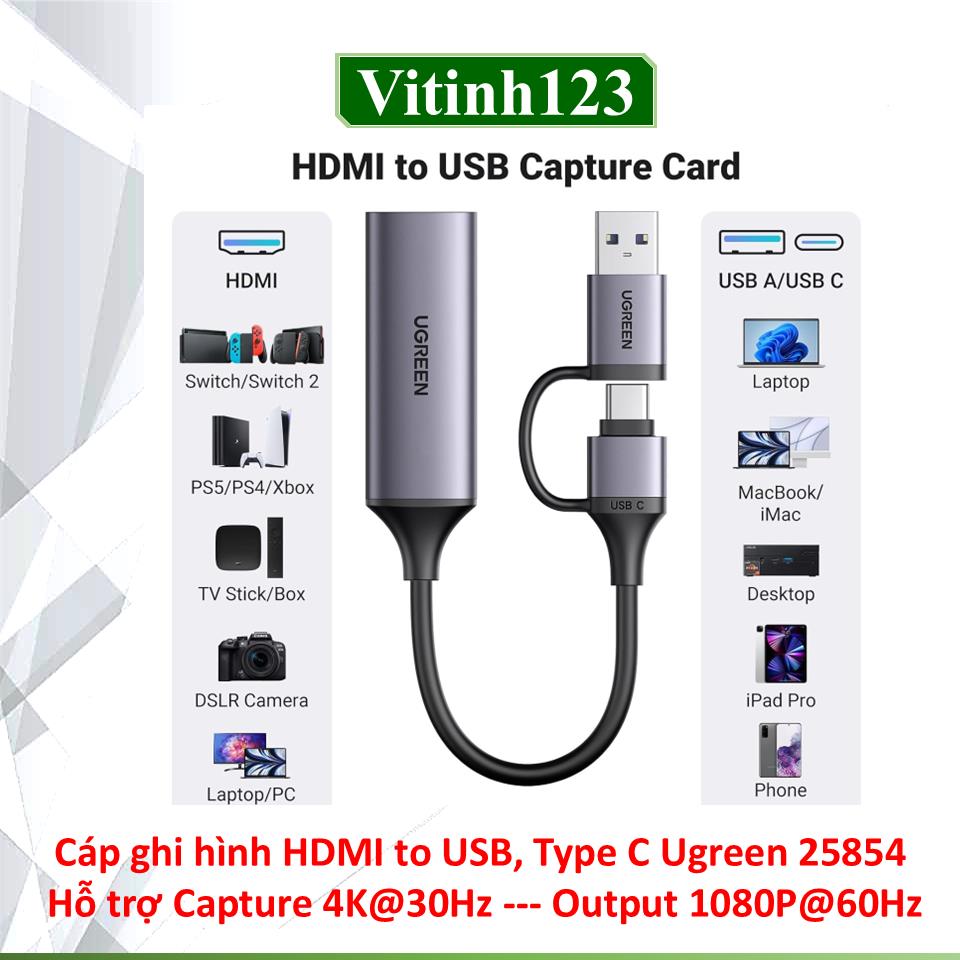 cap-ghi-hinh-hdmi-to-usb,-type-c-ugreen-25854---ho-tro-capture-4k30hz-output-1080p-60hz